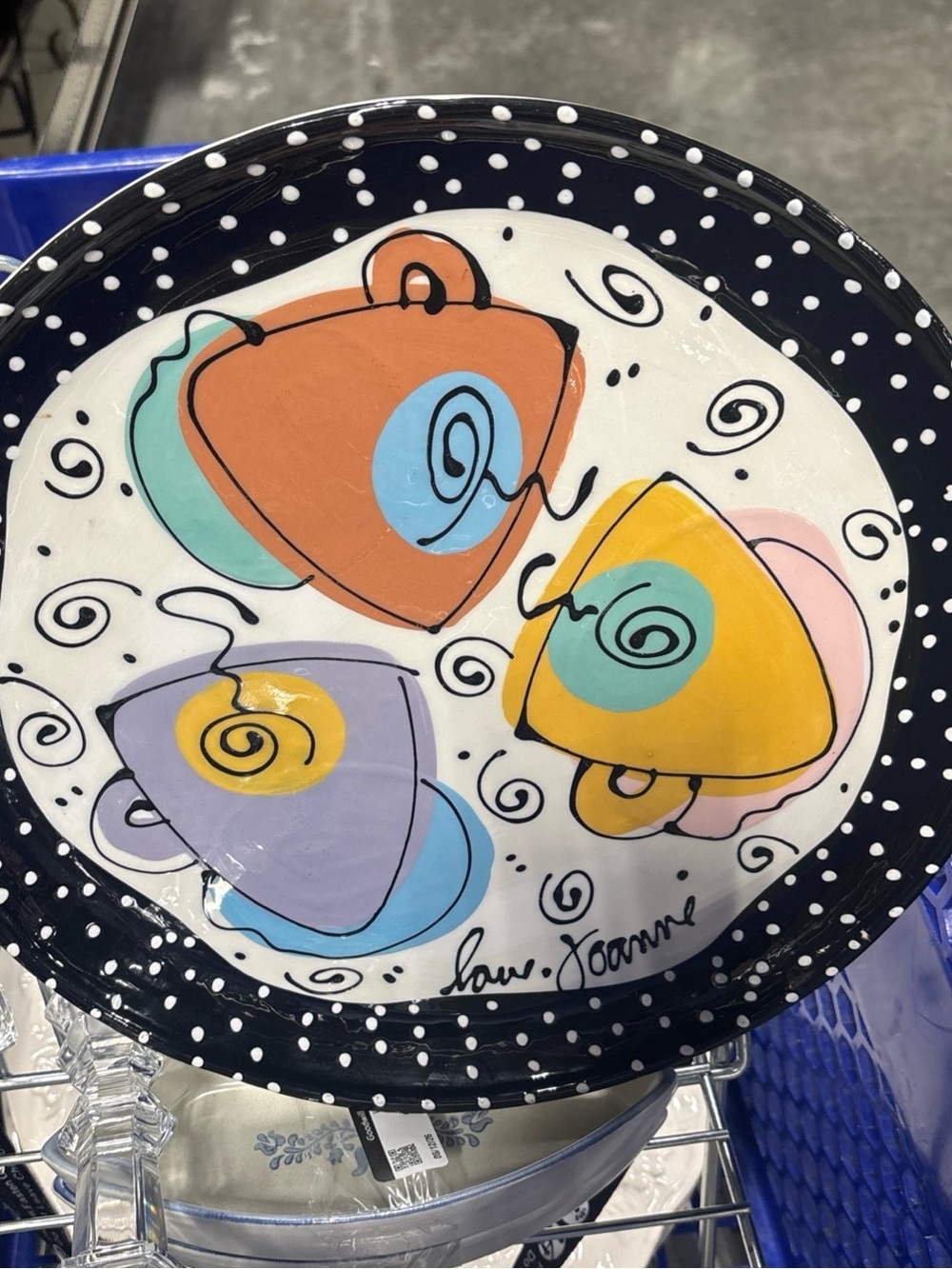 VTG Joanne DeLomba Pop Art, Hand-Painted Multicolor Ceramic Serving Plate.